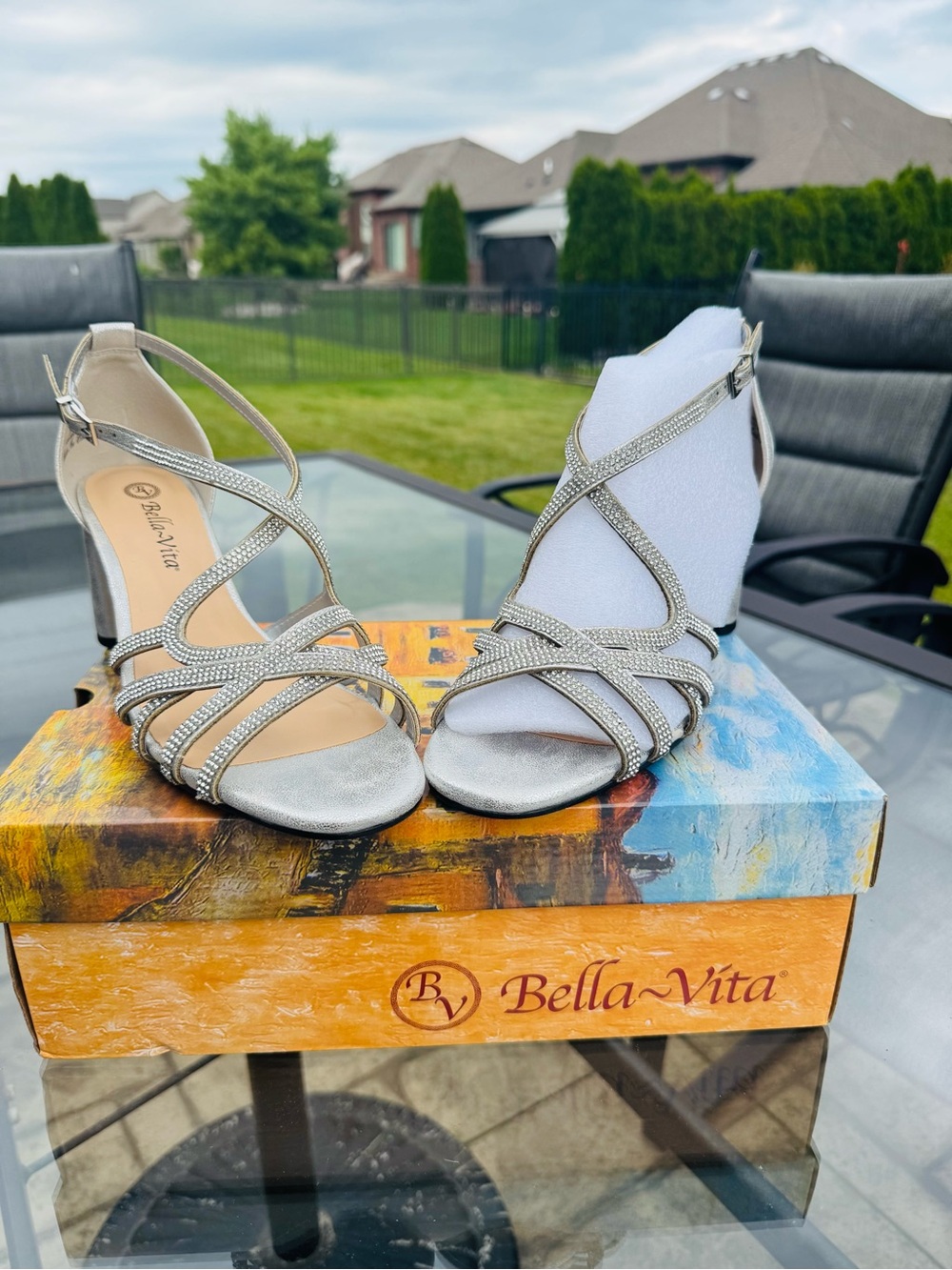 Bella Vita Sparkling Silver Strappy Heels